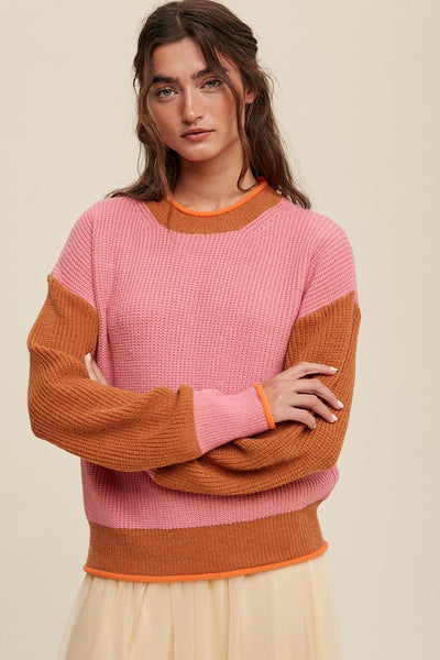 Color Block Ribbed Knit Sweater - Fashions Envy