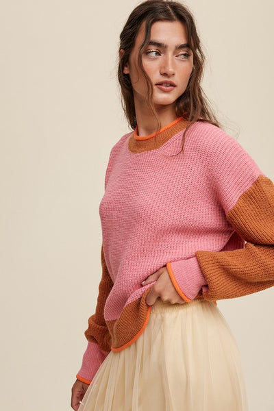 Color Block Ribbed Knit Sweater - Fashions Envy