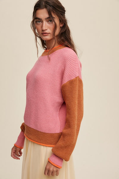 Color Block Ribbed Knit Sweater - Fashions Envy