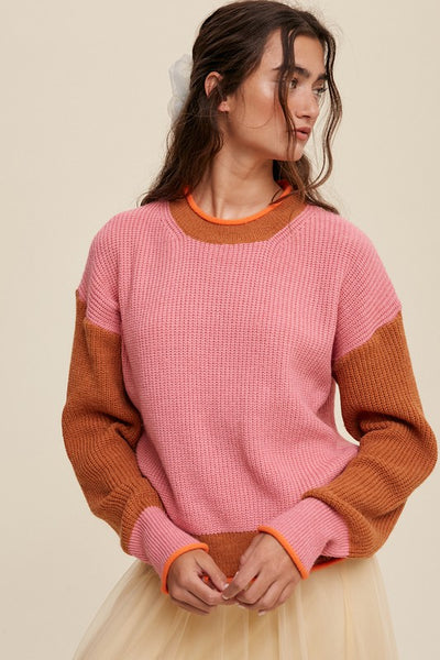 Color Block Ribbed Knit Sweater - Fashions Envy