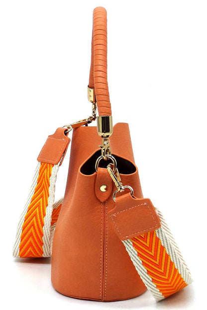 Fashion Bucket Crossbody Bag with Guitar Strap