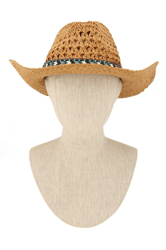 Cowboy Style Beaded Straw Hat