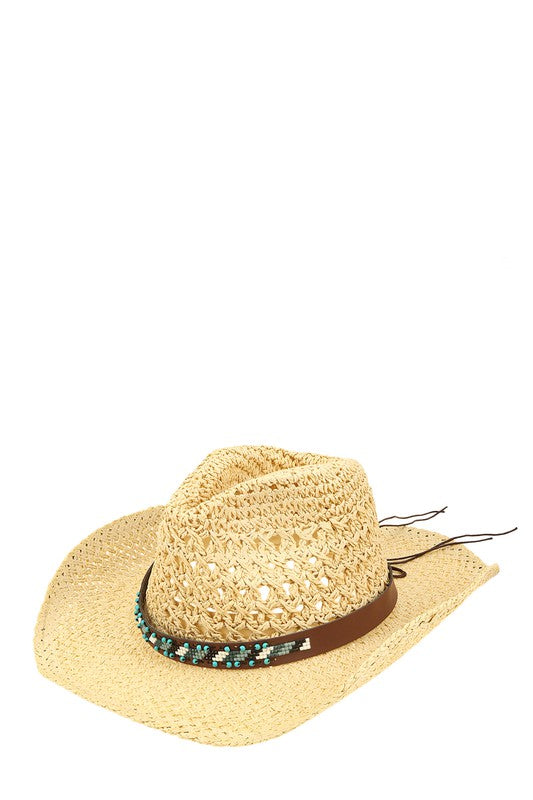 Cowboy Style Beaded Straw Hat