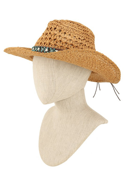 Cowboy Style Beaded Straw Hat