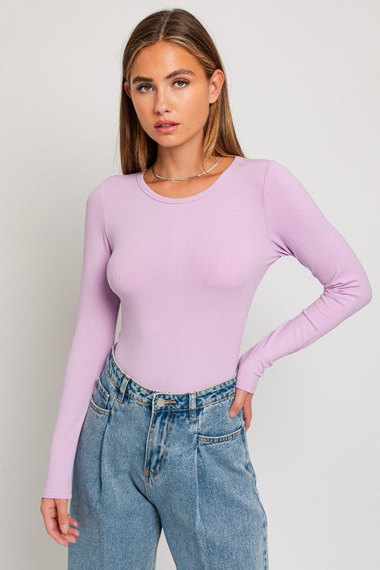 Ribbed Long Sleeve Round Neck Ribbed Fitted Bodysuit