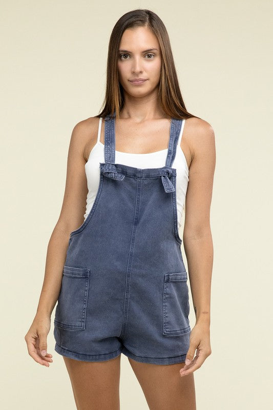 Washed Look Relaxed Knot Strap Sleeveless Romper