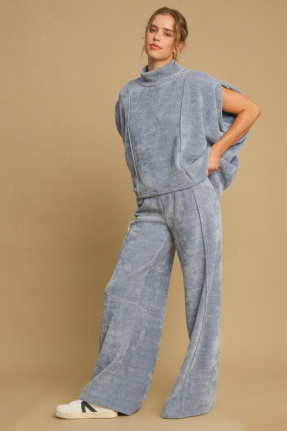 Light Blue Elastic Waist Wide Leg Pants