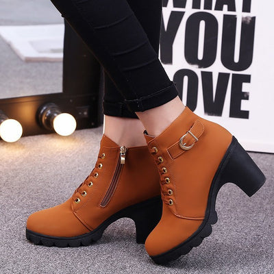 Cross Strap Ankle Boots - Edgy Buckle Combat Booties