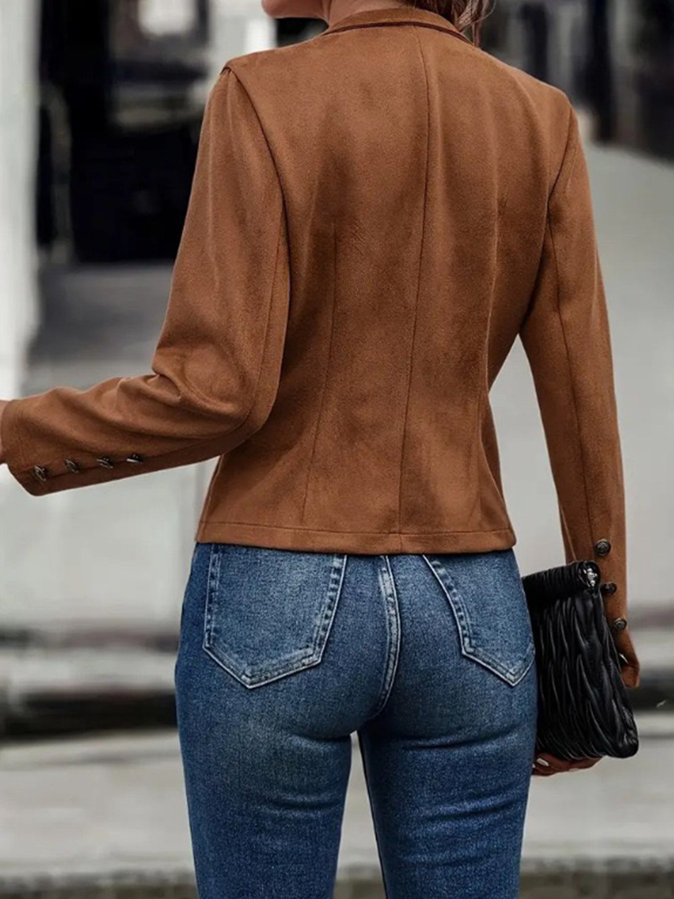 Brown Double-Breasted Jacket - High Neck Winter Style - Fashions Envy