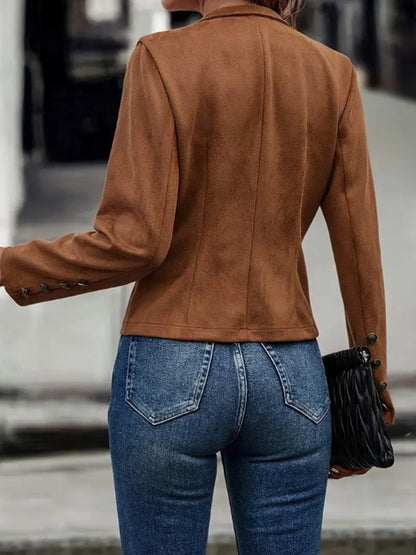 Brown Double-Breasted Jacket - High Neck Winter Style - Fashions Envy