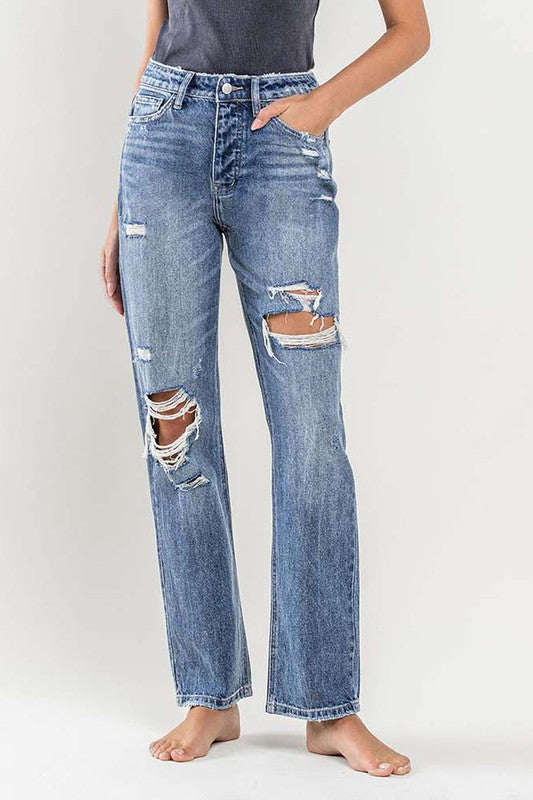 90'S Vintage Slim Straight Distresed Jeans