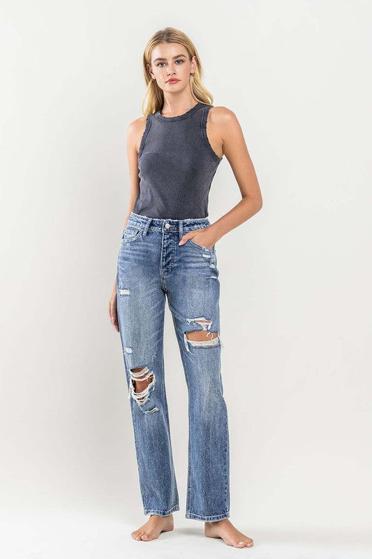 90'S Vintage Slim Straight Distresed Jeans