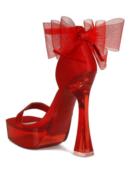 Kiri Satin Clear High Heeled Bow Sandals