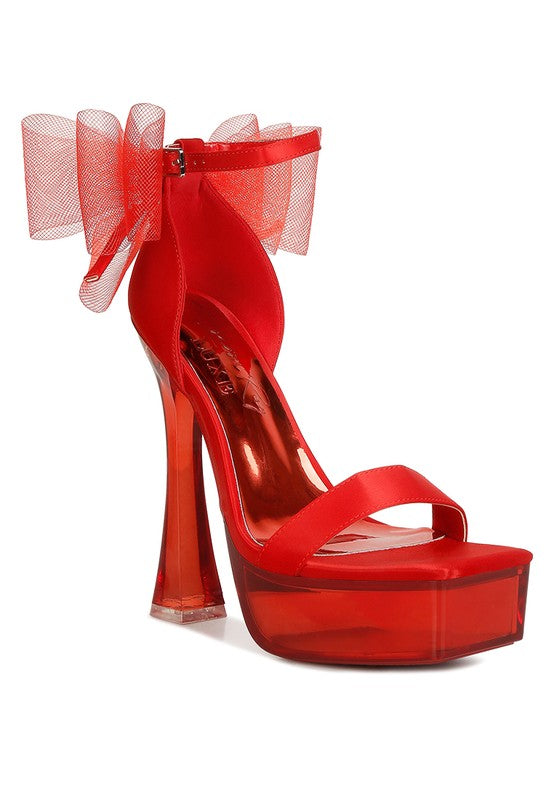 Kiri Satin Clear High Heeled Bow Sandals