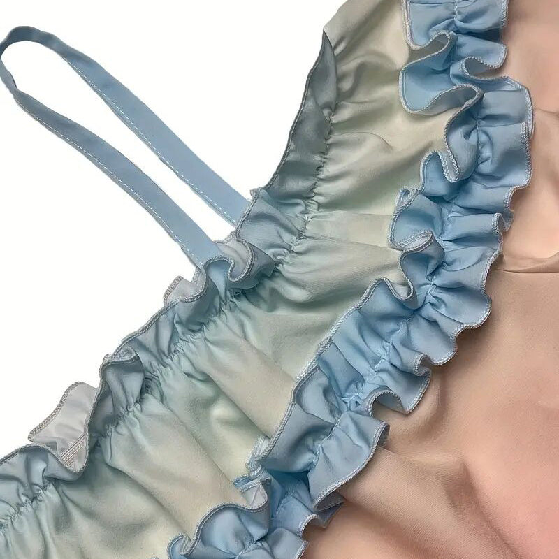 Women's Off Shoulder Ruffle Color Gradient Long Sleeve Blouse - Summer Fashion Top
