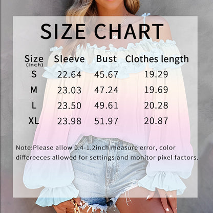 Women's Off Shoulder Ruffle Color Gradient Long Sleeve Blouse - Summer Fashion Top