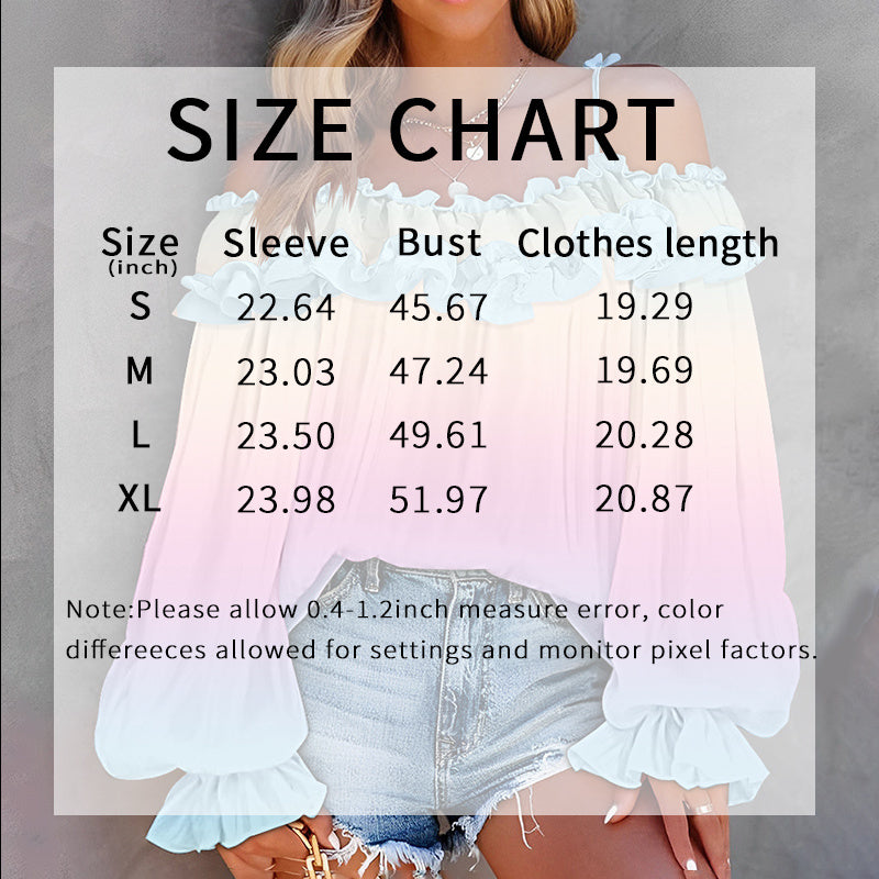Women's Off Shoulder Ruffle Color Gradient Long Sleeve Blouse - Summer Fashion Top