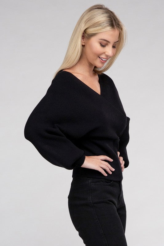 Cross-Wrap Viscose Long Sleeve Pullover Sweater