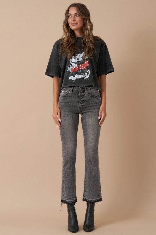 High-Rise Cropped Boot-Cut Dark Wash Jeans - Fashions Envy