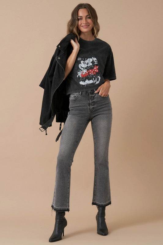 High-Rise Cropped Boot-Cut Dark Wash Jeans - Fashions Envy