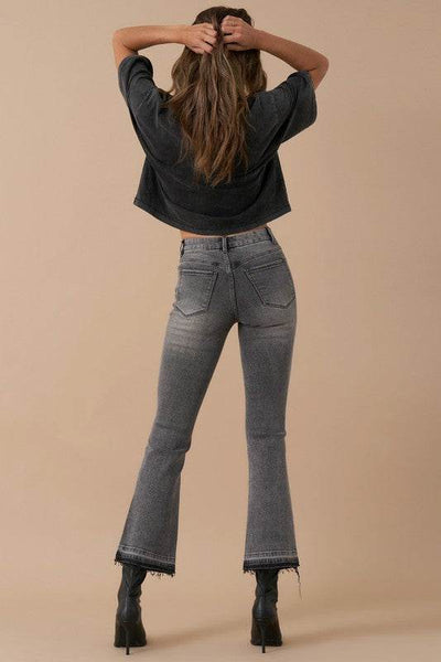 High-Rise Cropped Boot-Cut Dark Wash Jeans - Fashions Envy