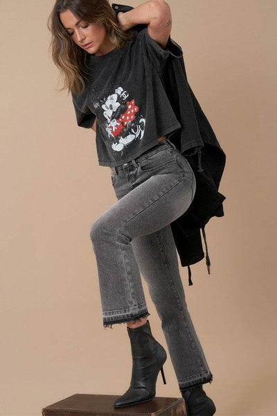 High-Rise Cropped Boot-Cut Dark Wash Jeans - Fashions Envy