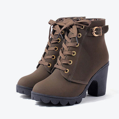 Cross Strap Ankle Boots - Edgy Buckle Combat Booties