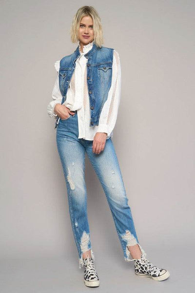 High-Rise Cropped Boyfriend Jeans with Ripped Details - Fashions Envy