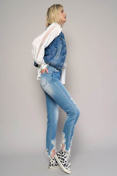 High-Rise Cropped Boyfriend Jeans with Ripped Details - Fashions Envy