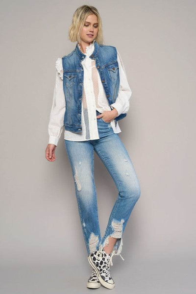 High-Rise Cropped Boyfriend Jeans with Ripped Details - Fashions Envy