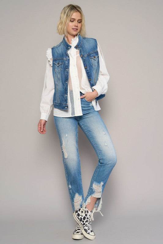 High-Rise Cropped Boyfriend Jeans with Ripped Details - Fashions Envy