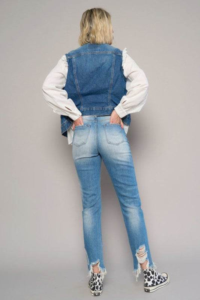 High-Rise Cropped Boyfriend Jeans with Ripped Details - Fashions Envy