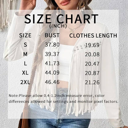 Suede Fringe Trim Open Front Western Concert Outfit Jacket