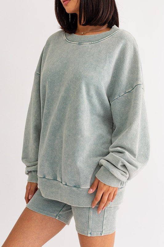 Sage Washed Oversized Pullover Sweatshirt