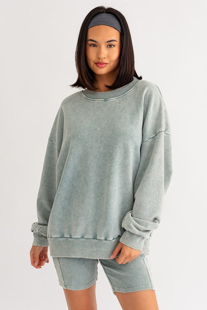 Sage Washed Oversized Pullover Sweatshirt