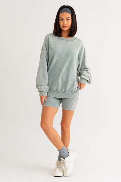 Sage Washed Oversized Pullover Sweatshirt