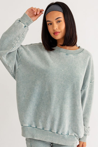 Sage Washed Oversized Pullover Sweatshirt