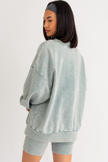 Sage Washed Oversized Pullover Sweatshirt