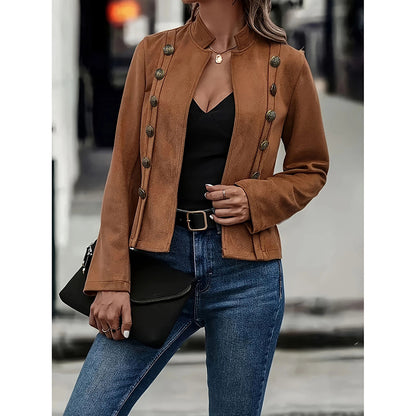 Women's Faux Suede Notch Lapel Open Front Blazer