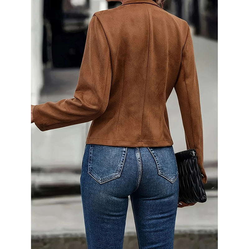 Women's Faux Suede Notch Lapel Open Front Blazer