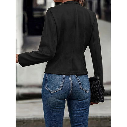 Women's Faux Suede Notch Lapel Open Front Blazer