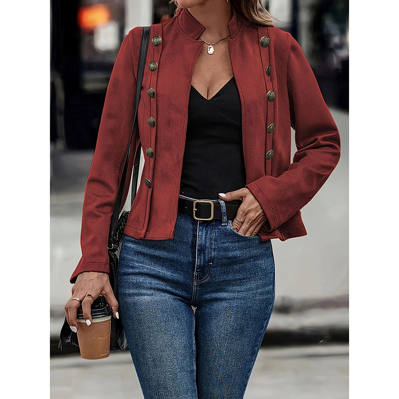 Women's Faux Suede Notch Lapel Open Front Blazer