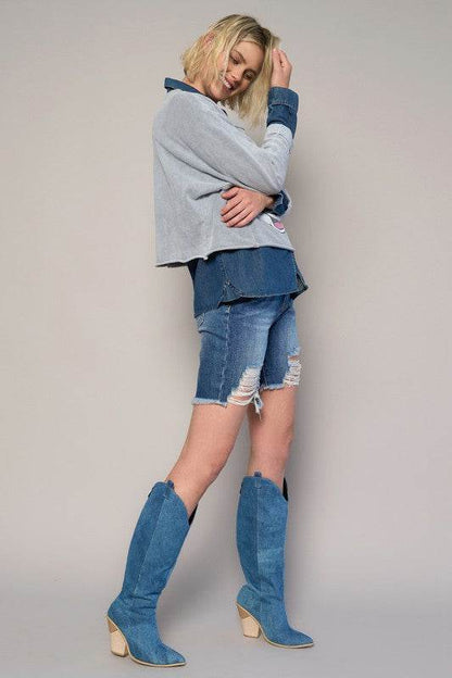 High-Rise Bermuda Shorts with Fringe Detail - Fashions Envy