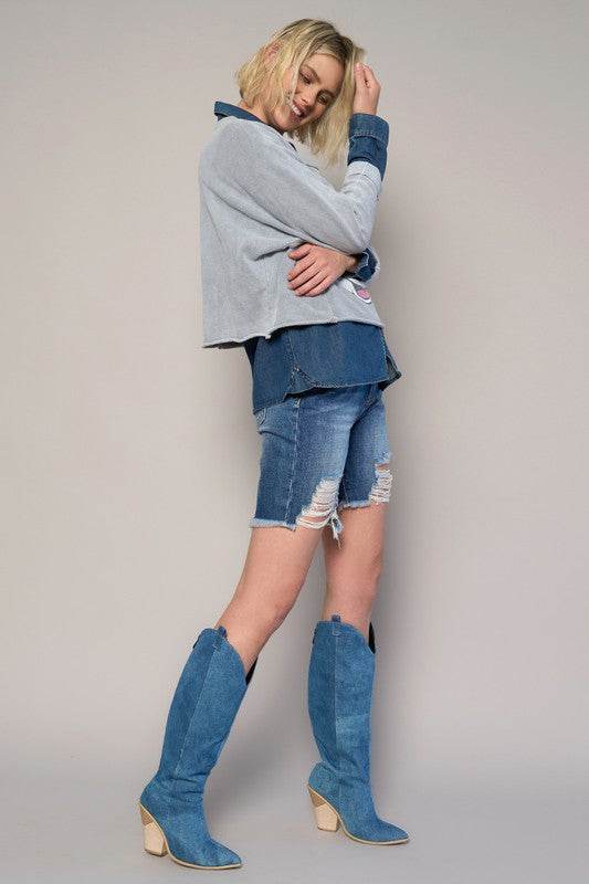 High-Rise Bermuda Shorts with Fringe Detail - Fashions Envy