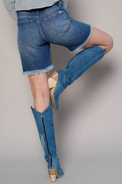 High-Rise Bermuda Shorts with Fringe Detail - Fashions Envy