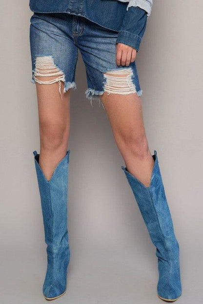 High-Rise Bermuda Shorts with Fringe Detail - Fashions Envy