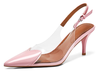 Women's Clear Slingback Kitten Heels - Heart Pointed Toe Party Pumps