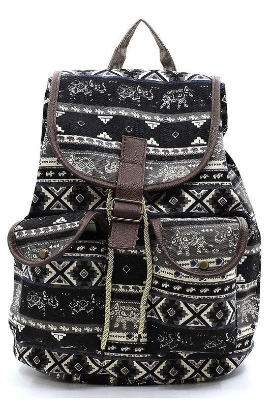 Tribal Printed Canvas Backpack