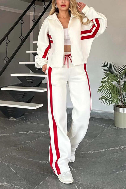 Y2K Striped Casual Sports Suit - Chic Athleisure Wear