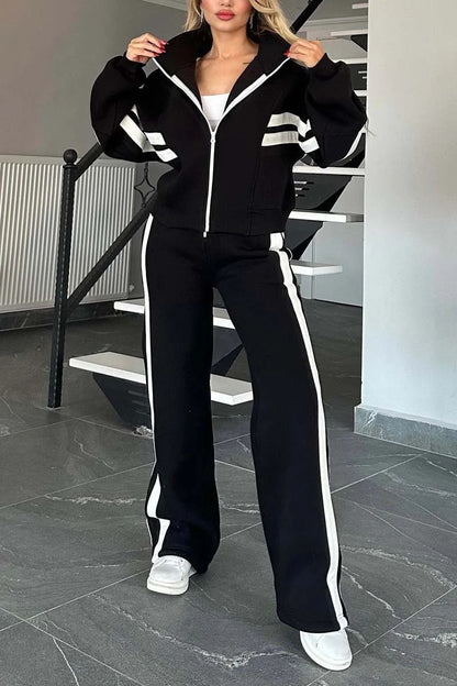 Y2K Striped Casual Sports Suit - Chic Athleisure Wear